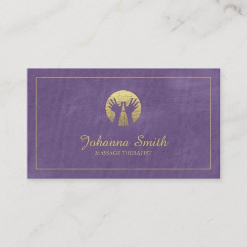 Purple Canvas Golden Frame Hands Massage Therapy Appointment Card