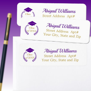 Purple Cap and Laurel Graduation Label