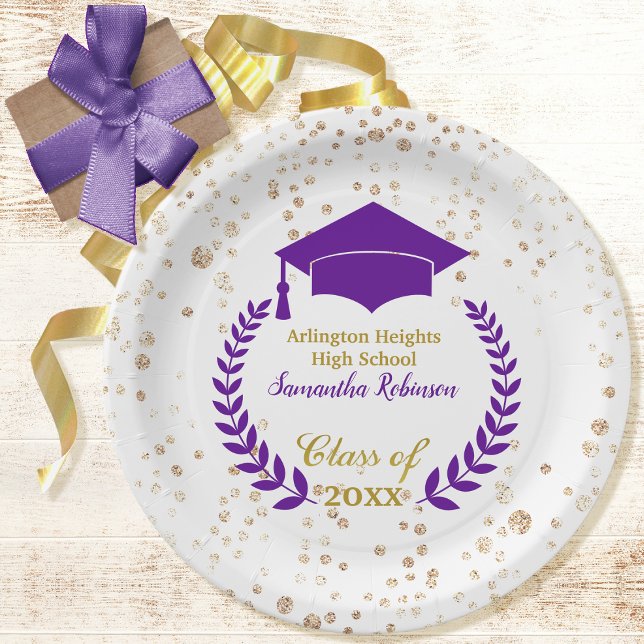 Purple Cap and Laurel Graduation Party Paper Plate (Creator Uploaded)