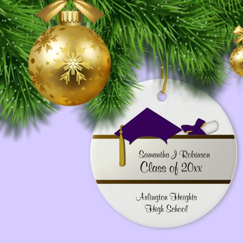 Purple Cap Graduation Ceramic Ornament