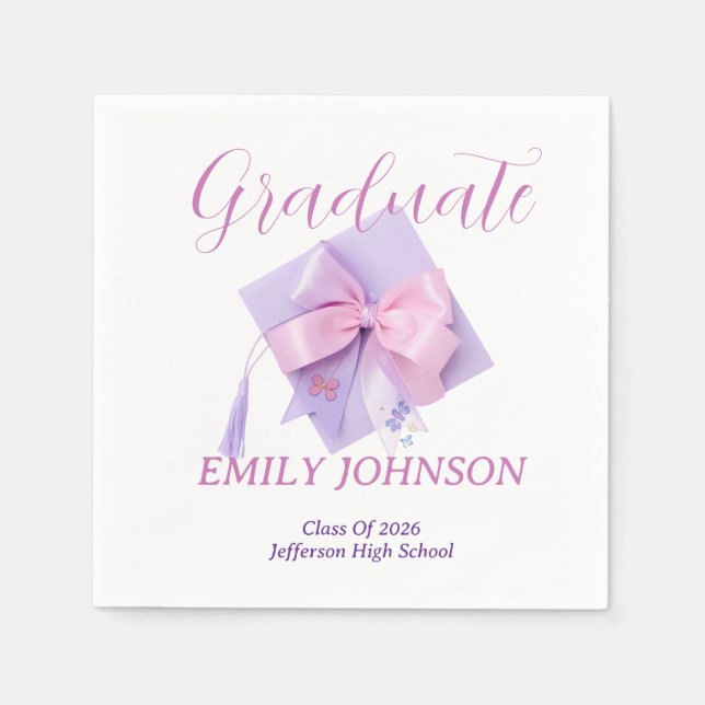 Purple Cap Graduation Party Paper Napkins (Front)