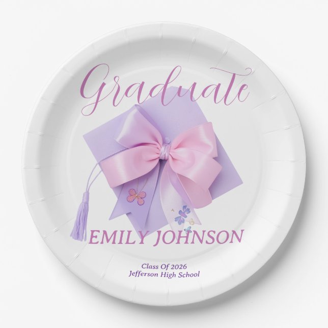 Purple Cap Graduation Party Paper Plates (Front)
