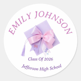 Purple Cap Graduation Personalized Classic Round Sticker