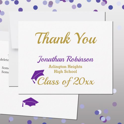 Purple Cap Graduation Thank You Card