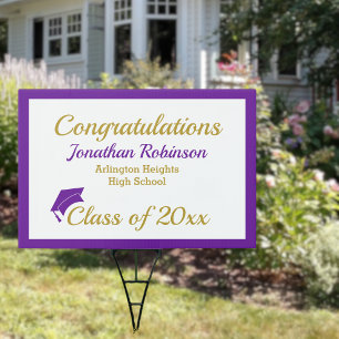 Purple Cap Graduation Yard Sign