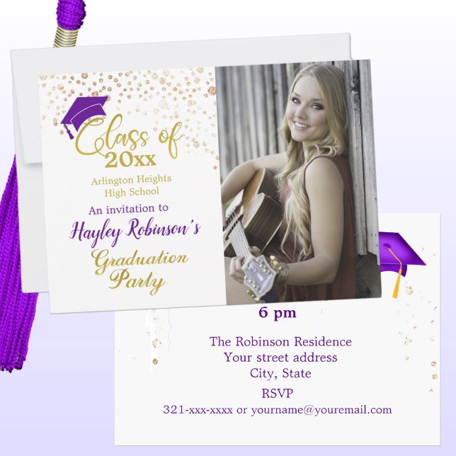 Purple Cap Photo Graduation Party Invitation (Creator Uploaded)
