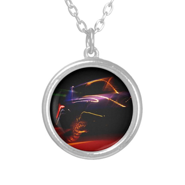 purple car dance silver plated necklace (Front)