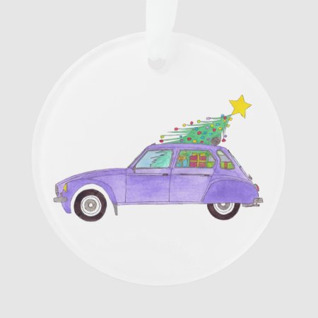 Purple Car With Christmas Gifts Ornament