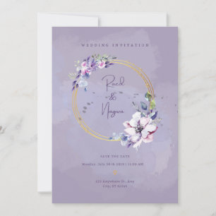 Purple card wedding invitation