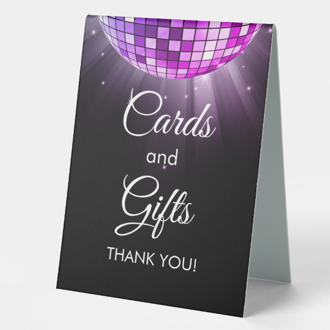 Purple Cards and Gifts 70's Disco Ball Table Tent (Front)