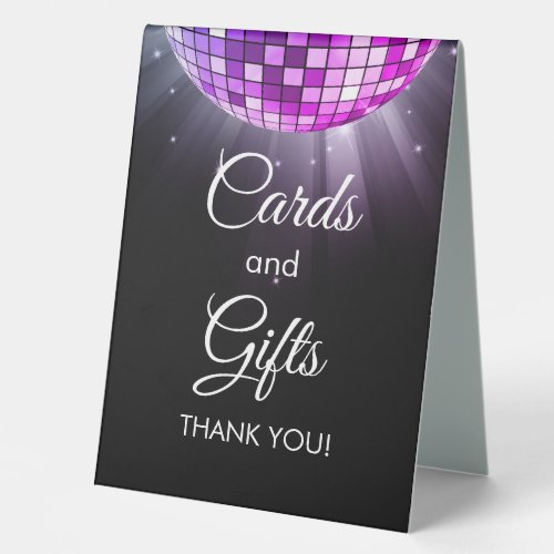 Purple Cards and Gifts 70s Disco Ball Table Tent Sign