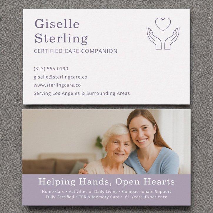 Purple Caregiver And Senior Companion Photo Business Card