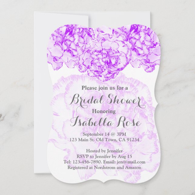 Purple carnation bridal shower FMW14 Invitation (Front)