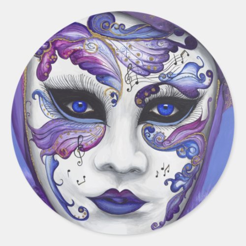 Purple Carnival Mask by PSOVART Classic Round Sticker