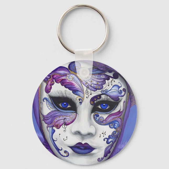 Purple Carnival Mask by PSOVART Keychain (Front)