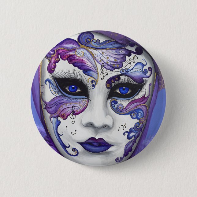 Purple Carnival Mask by PSOVART Pinback Button (Front)