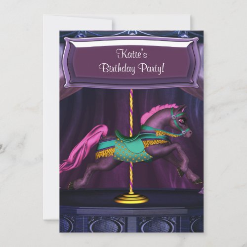 Purple Carousel Pony Girls Birthday Party Invitati Invitation