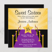 Purple Carpet Hollywood Sweet 16 Birthday Party Invitation (Front/Back)