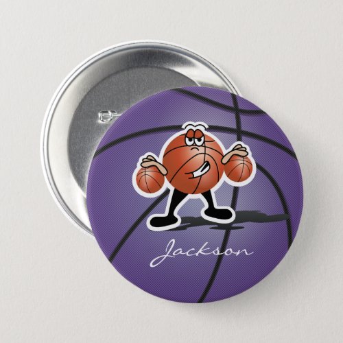 Purple Cartoon Basketball Guy  Personalize Button