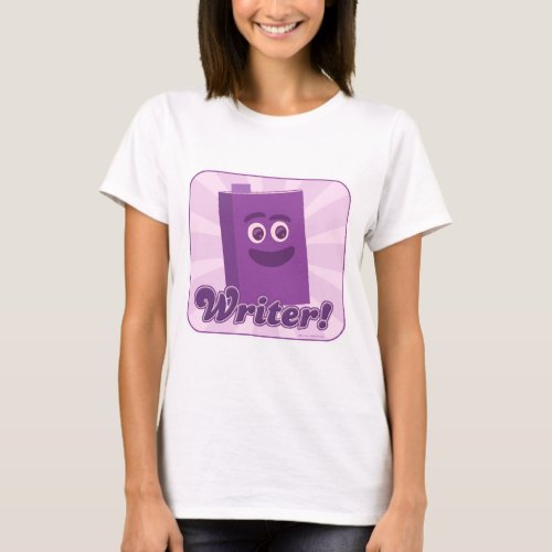 Purple Cartoon Book Writer Illustrated Logo T_Shirt