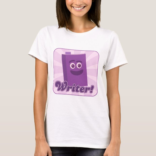 Purple Cartoon Book Writer Illustrated Logo T-Shirt (Front)