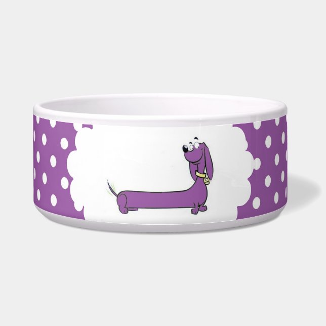 Purple Cartoon Doxie Polka Dot Bowl (Front)