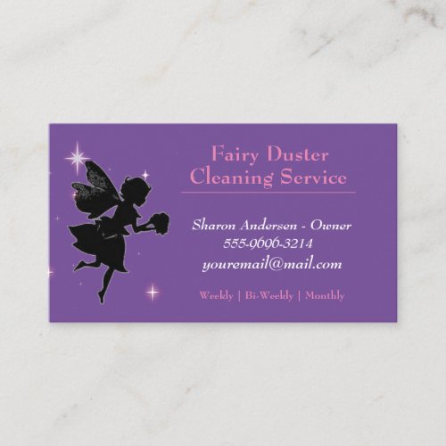 Purple Cartoon Fairy Girl House Cleaning Service Business Card