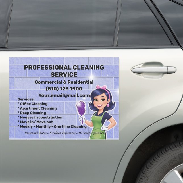 Purple Cartoon Housekeeper House Cleaning  Car Magnet (In Situ)