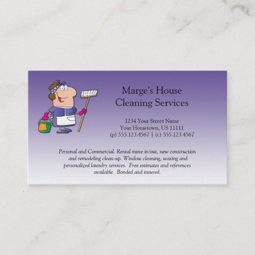 Purple Cartoon Maid House Cleaning Customer Loyalt Business Card