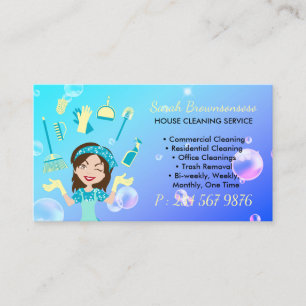Purple Cartoon Maid House Cleaning Service Business Card