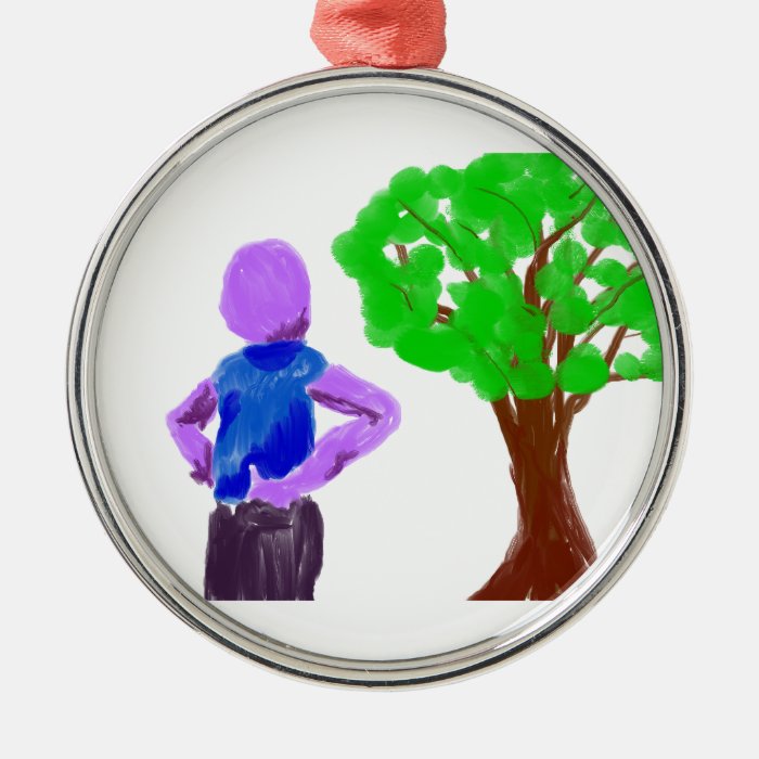 Purple Cartoon man and green oak tree Ornaments