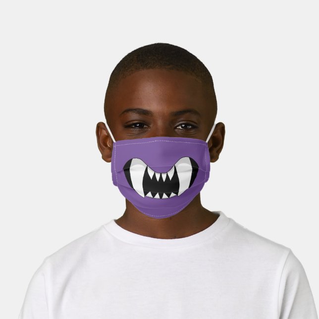 Purple Cartoon Monster Teeth Kids' Cloth Face Mask (Worn)
