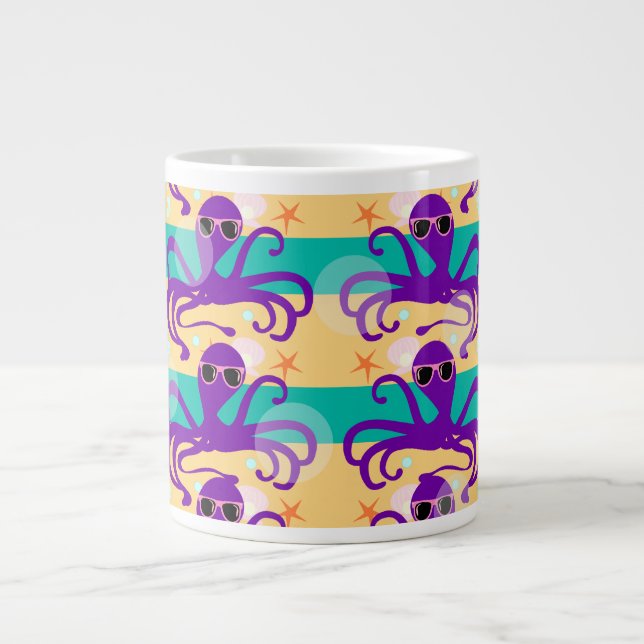 Purple Cartoon Octopus Underwater Fun Design Giant Coffee Mug (Front)