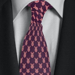 Purple Cartoon Pig Farmers Neck Tie