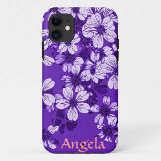 purple case with white flowers