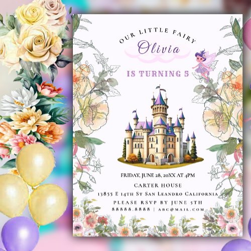 Purple Castle Fairytale Birthday Theme with Fairy Invitation