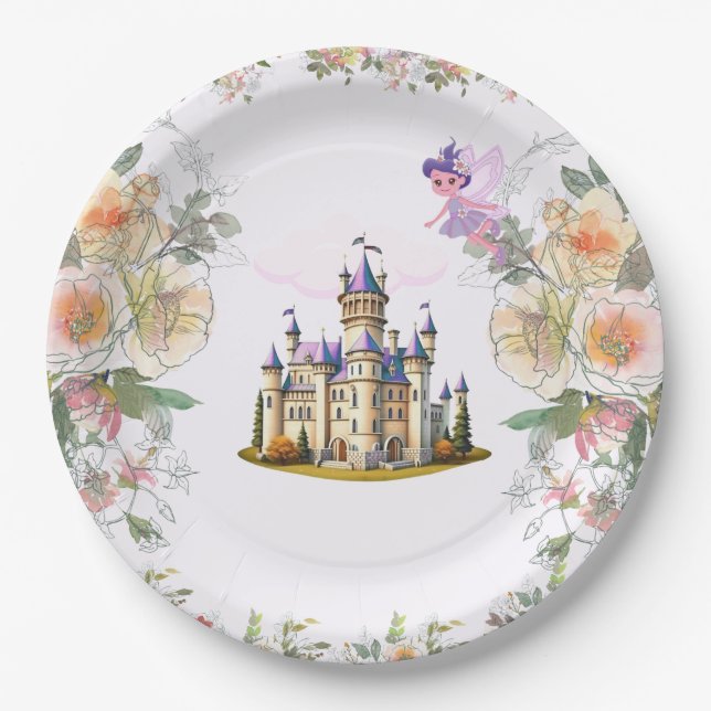 Purple Castle Fairytale Birthday Theme with Fairy Paper Plates (Front)