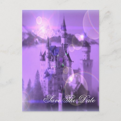 purple castle gothic wedding save the date announcement postcard