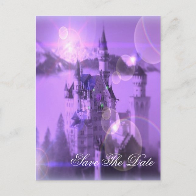 purple castle gothic wedding save the date announcement postcard (Front)