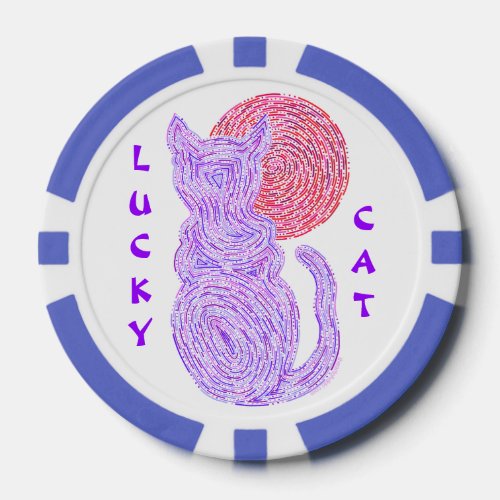 Purple Cat And The Moon Art Lucky Cat Poker Tokens