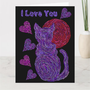 Purple Cat And The Moon Cat Lover Anniversary Card