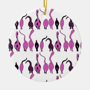 Purple Cat Butts Pattern Ceramic Ornament