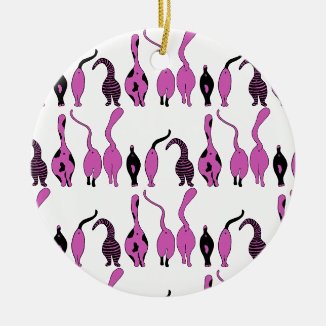 Purple Cat Butts Pattern Ceramic Ornament (Front)