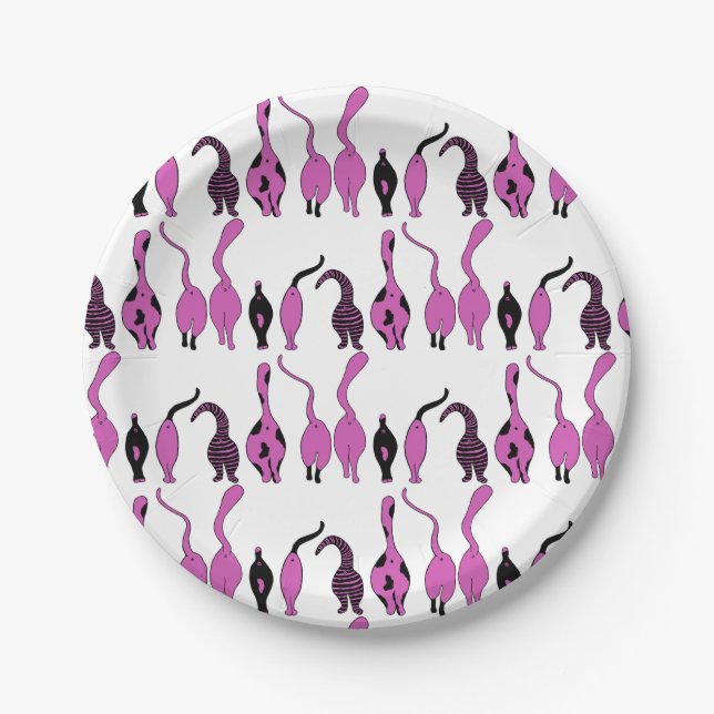 Purple Cat Butts Pattern Paper Plates (Front)