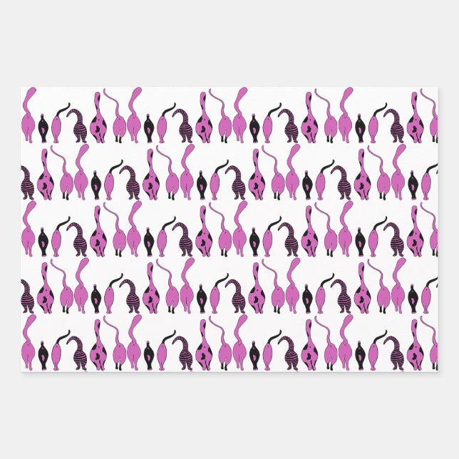 Purple Cat Butts Pattern Wrapping Paper Sheets (Front)