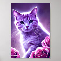 Purple cat called Lavender with roses