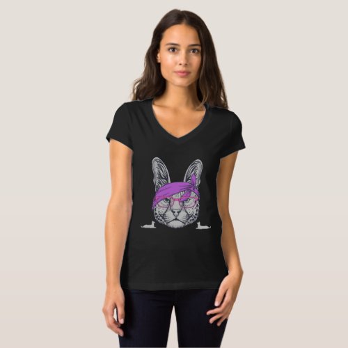 Purple Cat Chic Provocative Style Women Men Black T_Shirt