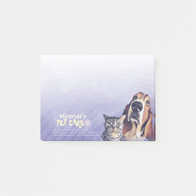 Purple Cat Dog Pet Care Sitting Grooming Post-it Notes (Front)