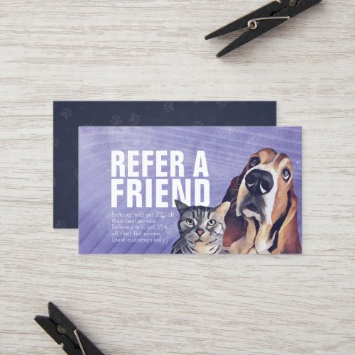 Purple Cat Dog Pet Care Sitting Grooming Referral Card