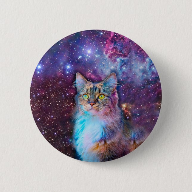 Purple cat in space button (Front)